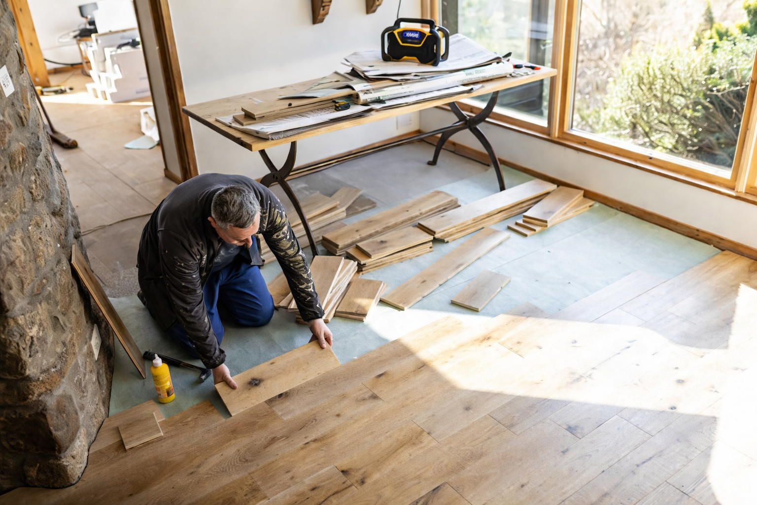Lokale snekkere i Innlandet som samarbeider på en byggeplass