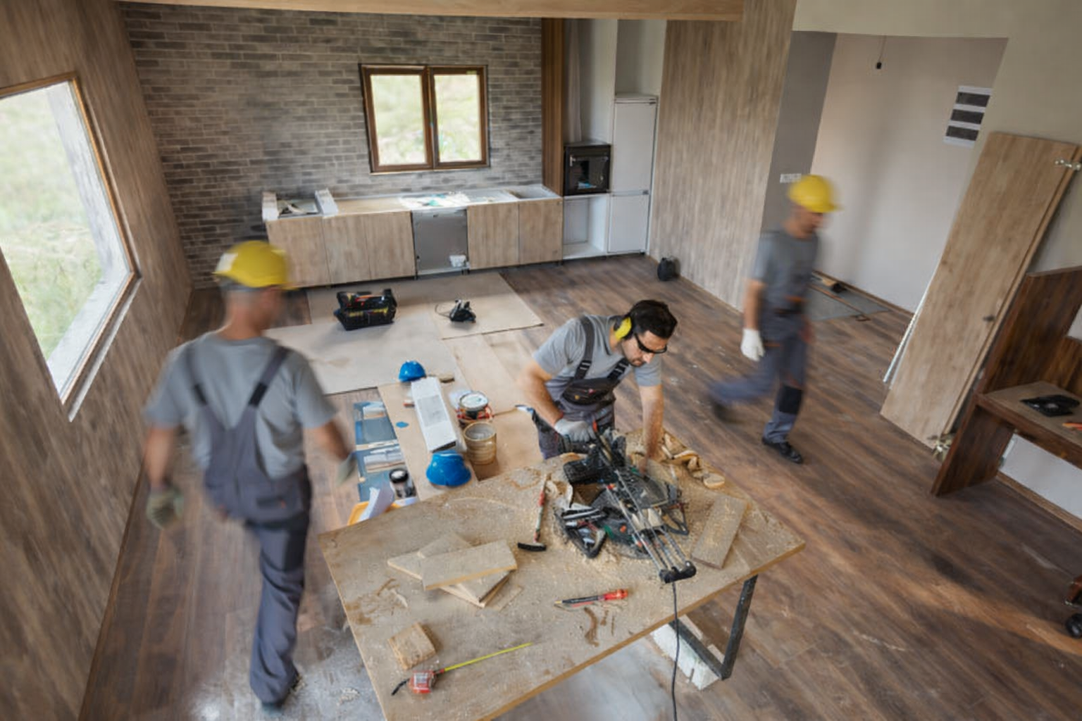 Snekker i Innlandet som jobber på et byggeprosjekt for kunde